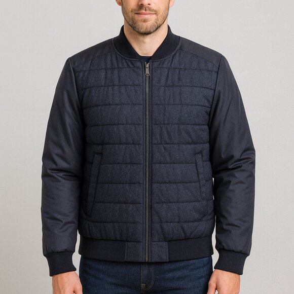 BUGATCHI Men's Quilted Bomber Jacket XL Made in Italy Luxe Winter Streetwear - Picture 1 of 7